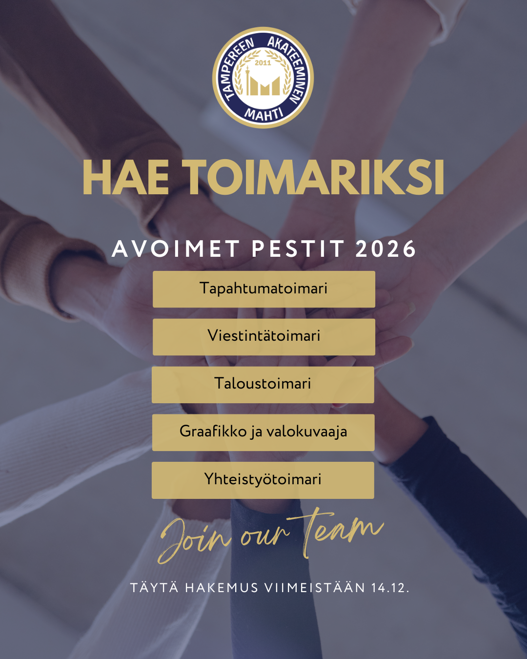 Toimarihaku vuodelle 2026 on avattu / The call for officers of 2026 has been opened